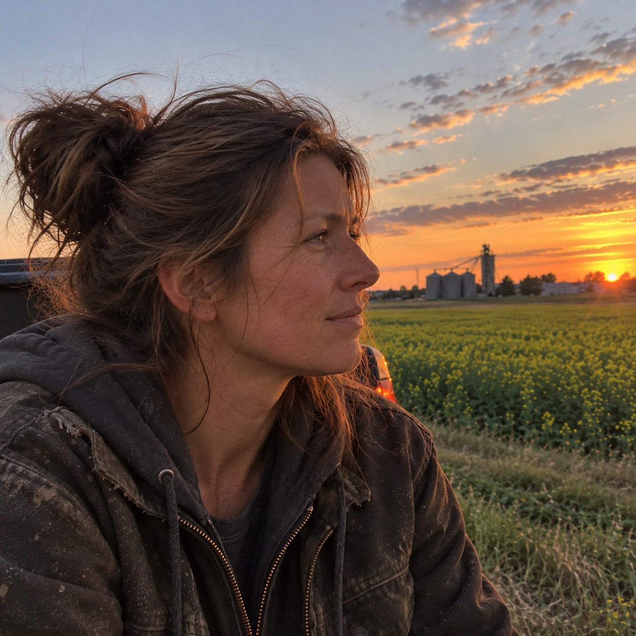 Woman farmer beside a field